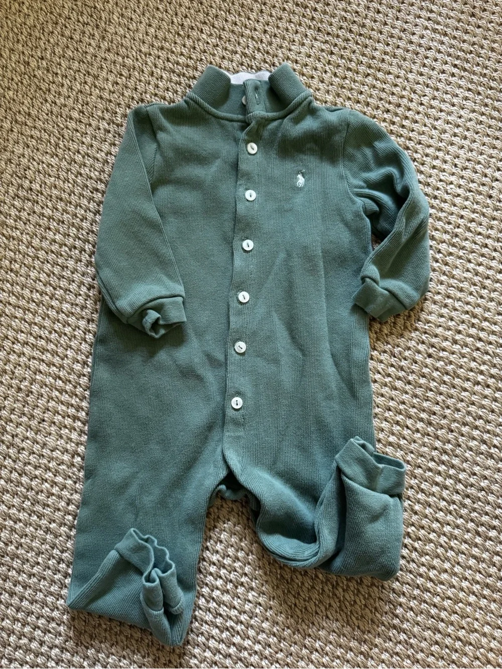 Ralph Lauren Olive Green Long-Sleeve Baby One-Piece
